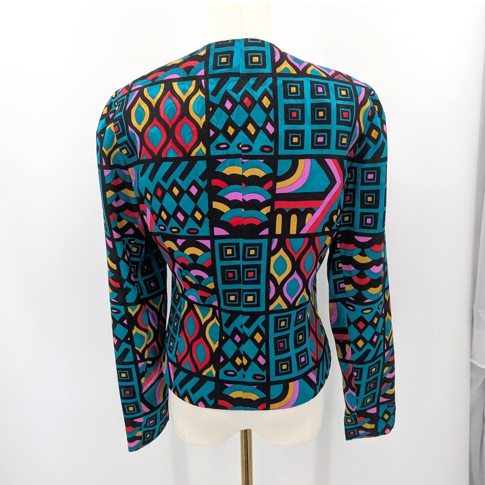 Anne Crimmins Signature Silk Blend Art‎ Print Jacket Skirt Set Geometric Vintage - Picture 6 of 16